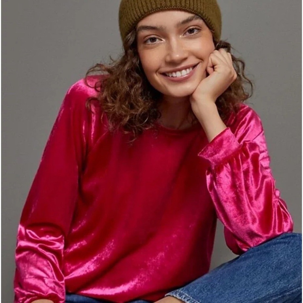 Maeve Candace Top M Pink Velvet Anthropologie Long Sleeve Raglan Blouse Luxe